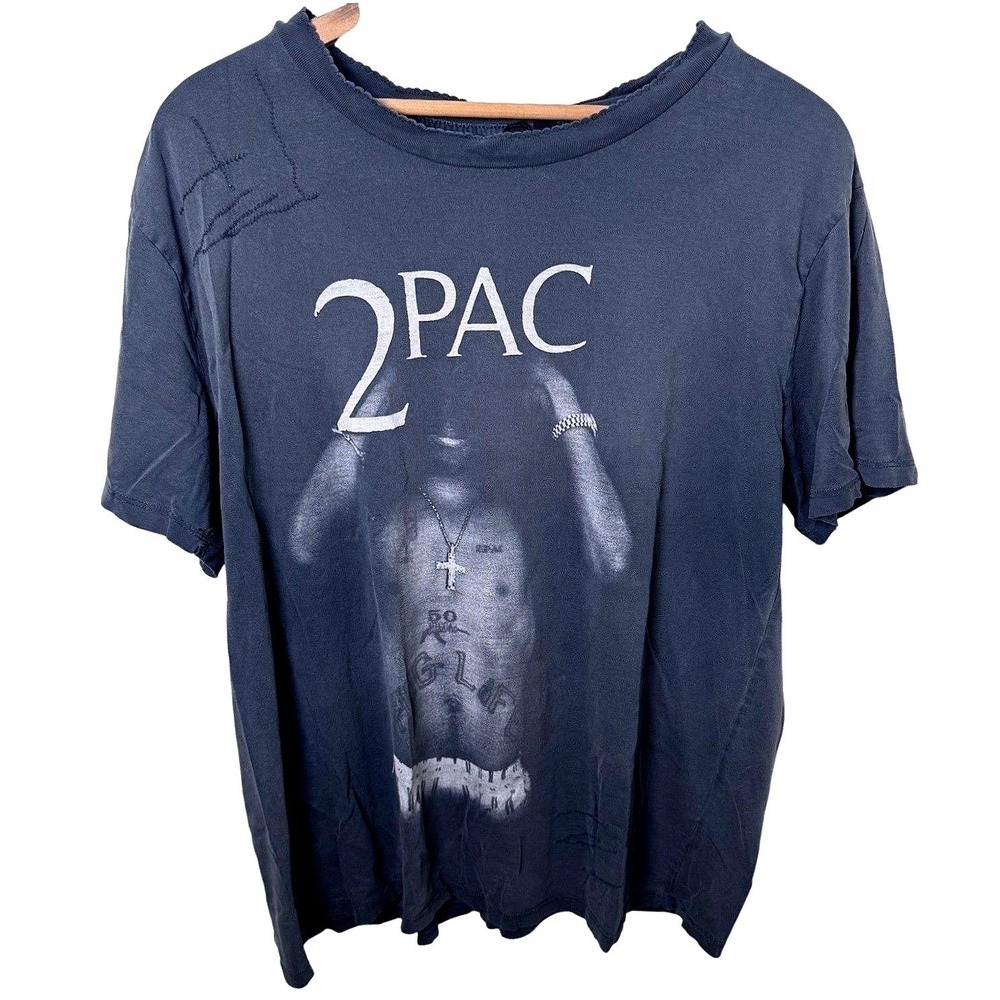 2Pac Tupac Distressed Graphic Tee L Amaru 2017 Raw Neck Vintage Style